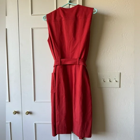 Akris Punto Crew Neck Knee-Length Red Sleeveless Belted Dress US Size 8 - Picture 12 of 12